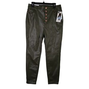 Tinseltown Faux Leather Olive Green‎ Hi-Rise Vintage Skinny Pants Size 13/31